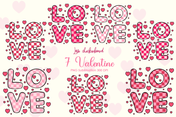 7 Love Checkerboard Valentine PNG: Bold Sublimation Art