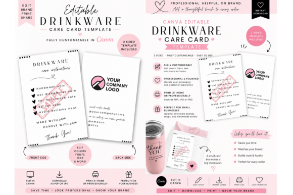 Elevate Your Brand with an Editable Drinkware Care Card Template for Professional Packaging