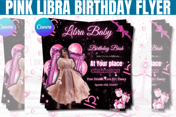 Pink Libra Birthday Flyer Template Guide