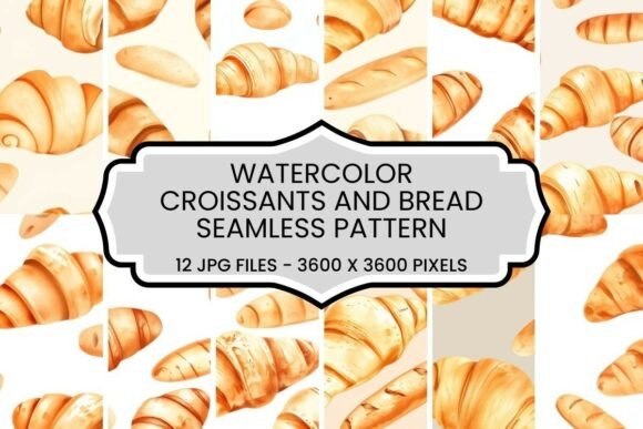 Watercolor Croissants Bread Seamless Patterns