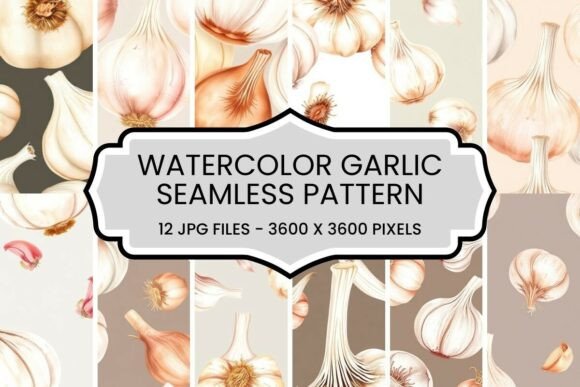 Watercolor Garlic Seamless Pattern Set for Designers