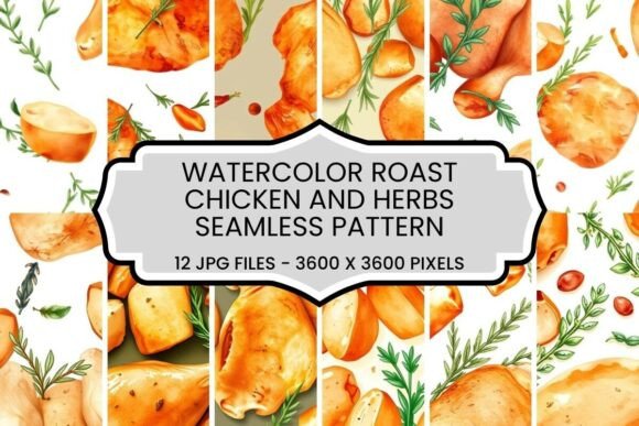 Watercolor Roast Chicken and Herbs Set for Creators
